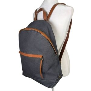 Madewell Charcoal Canvas Backpack with Brown Leather Trim